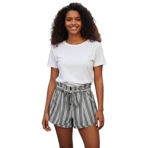 Free People Striped Linen Cotton Blend Belted Women’s Short Black & White Size 4